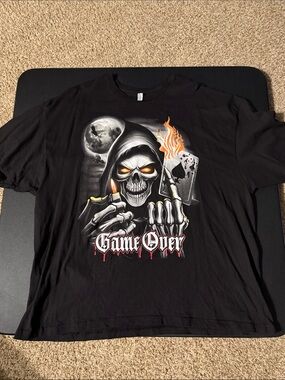 American Apparel Black Skull 'Game Over' Tee with Orange Accents